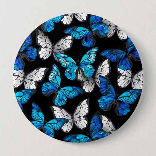Dark Seamless Pattern with Blue Butterflies Morpho 缶バッジ (正面)