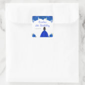 Dark Skin Princess Blue Floral Birthday Party スクエアシール (バッグ)