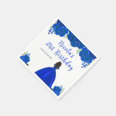 Dark Skin Princess Blue Floral Birthday Party スタンダードカクテルナプキン (角)