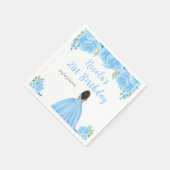 Dark Skin Princess Blue Floral Birthday Party スタンダードカクテルナプキン (角)