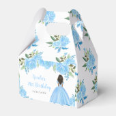 Dark Skin Princess Blue Floral Birthday Party フェイバーボックス (裏面サイド)