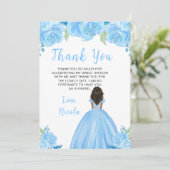 Dark Skin Princess Blue Floral Sweet Sixteen サンキューカード (スタンド正面)