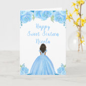 Dark Skin Princess Bright Blue Sweet Sixteen カード (黄色い花)