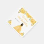 Dark Skin Princess Gold Floral Birthday Party スタンダードカクテルナプキン (角)