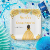 Dark Skin Princess Gold Floral Quinceanera ペーパープレート (パーティー)