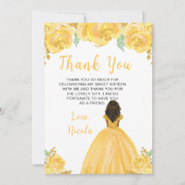 Dark Skin Princess Gold Floral Sweet Sixteen サンキューカード