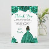 Dark Skin Princess Green Floral Birthday Party サンキューカード (スタンド正面)