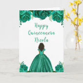 Dark Skin Princess Green Floral Quinceanera カード (黄色い花)