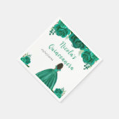 Dark Skin Princess Green Floral Quinceanera スタンダードカクテルナプキン (角)