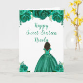 Dark Skin Princess Green Sweet Sixteen カード (黄色い花)