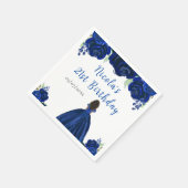 Dark Skin Princess Navy Floral Birthday Party スタンダードカクテルナプキン (角)