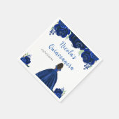 Dark Skin Princess Navy Floral Quinceanera スタンダードカクテルナプキン (角)