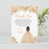 Dark Skin Princess Peach Floral Birthday Party サンキューカード (スタンド正面)