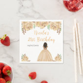 Dark Skin Princess Peach Floral Birthday Party スタンダードカクテルナプキン (インサイチュ)