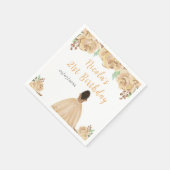 Dark Skin Princess Peach Floral Birthday Party スタンダードカクテルナプキン (角)