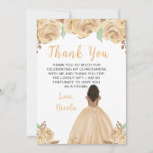 Dark Skin Princess Peach Floral Quinceanera サンキューカード (正面)