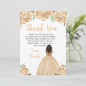 Dark Skin Princess Peach Floral Quinceanera サンキューカード (スタンド正面)