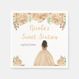 Dark Skin Princess Peach Floral Sweet Sixteen スタンダードカクテルナプキン