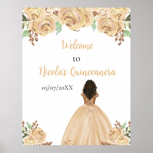 Dark Skin Princess Peach Quinceanera Welcome ポスター (正面)