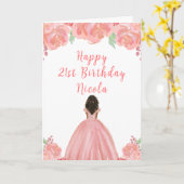 Dark Skin Princess Pink Floral Birthday Party カード (黄色い花)