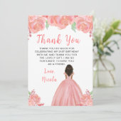 Dark Skin Princess Pink Floral Birthday Party サンキューカード (スタンド正面)
