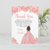 Dark Skin Princess Pink Floral Quinceanera サンキューカード (スタンド正面)