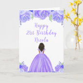 Dark Skin Princess Purple Floral Birthday Party カード (黄色い花)