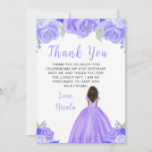 Dark Skin Princess Purple Floral Birthday Party サンキューカード (正面)