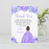 Dark Skin Princess Purple Floral Birthday Party サンキューカード (スタンド正面)