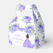 Dark Skin Princess Purple Floral Birthday Party フェイバーボックス (裏面サイド)
