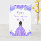 Dark Skin Princess Purple Floral Quinceanera カード (黄色い花)