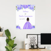 Dark Skin Princess Purple Quinceanera Welcome ポスター (ホームオフィス)