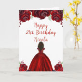 Dark Skin Princess Red Floral Birthday カード (黄色い花)