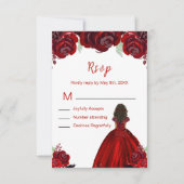 Dark Skin Princess Red Floral Sweet Sixteen 出欠カード (正面)