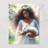 Dark-Skinned Angel Woman Holding Bunny Rabbit ポストカード (正面)