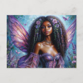 Dark-Skinned Fairy In Purple Floral ポストカード (正面)