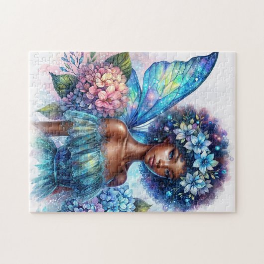 Dark-Skinned Fairy With Afro and Hydrangeas Puzzle ジグソーパズル (横)
