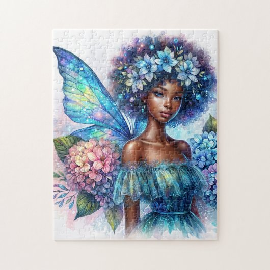 Dark-Skinned Fairy With Afro and Hydrangeas Puzzle ジグソーパズル (縦)