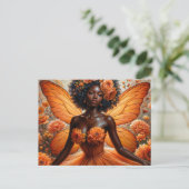 Dark-Skinned Fairy With Afro - Orange Floral ポストカード (スタンド正面)
