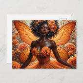 Dark-Skinned Fairy With Afro - Orange Floral ポストカード (正面/裏面)