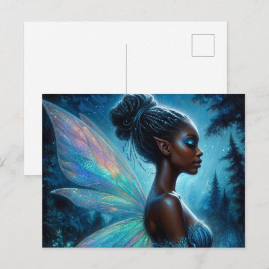 Dark-Skinned Fairy With Pointy Ears At Night ポストカード (正面/裏面)