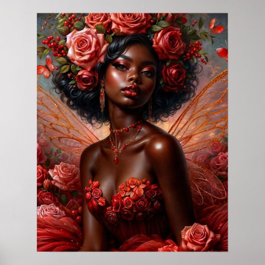 Dark-Skinned Fairy With Red Roses ポスター (正面)
