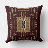 Dark Southwestern Tribal Boho Aztec Brown Gold クッション (裏面)