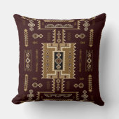 Dark Southwestern Tribal Boho Aztec Brown Gold クッション (正面)