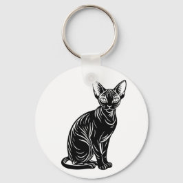 Dark Sphynx Cat Art – Mysterious Minimal Design キーホルダー