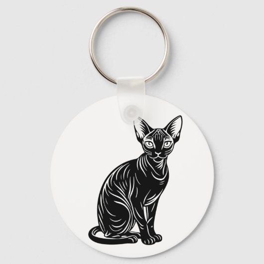 Dark Sphynx Cat Art – Mysterious Minimal Design キーホルダー (正面)