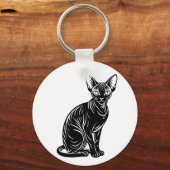 Dark Sphynx Cat Art – Mysterious Minimal Design キーホルダー (正面)