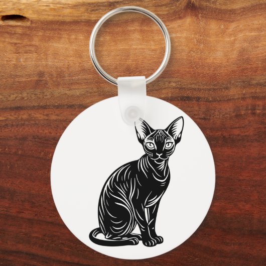 Dark Sphynx Cat Art – Mysterious Minimal Design キーホルダー (正面)