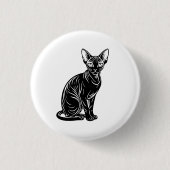 Dark Sphynx Cat Art – Mysterious Minimal Design 缶バッジ (正面)