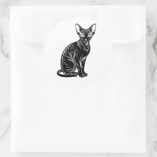 Dark Sphynx Cat – Mysterious Minimal Art ラウンドシール (バッグ)
